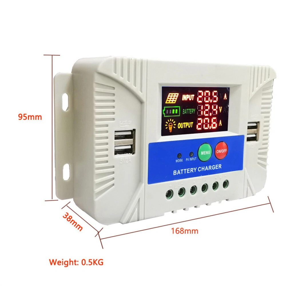 Solar Charge Controller with Versatile 10A/20A/30A Options Multi-color LED Display Built-in Protections Adjustable Voltages for 12V/24V Batteries and Four 5V2A USB Ports for Off-Grid Solar Systems — view 5