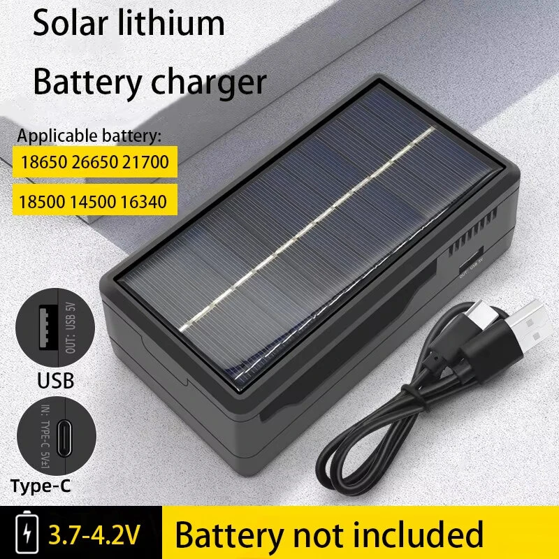 Solar Charger Type-C Multi Functional Portable Lithium Battery Holder Compatible with 18650/26650/21700 Rechargeable Battery Power Bank Case — view 2