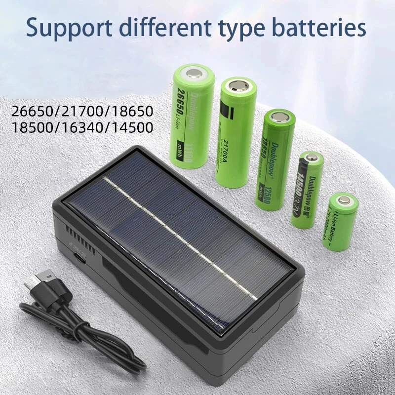 Solar Charger Type-C Multi Functional Portable Lithium Battery Holder Compatible with 18650/26650/21700 Rechargeable Battery Power Bank Case — view 5