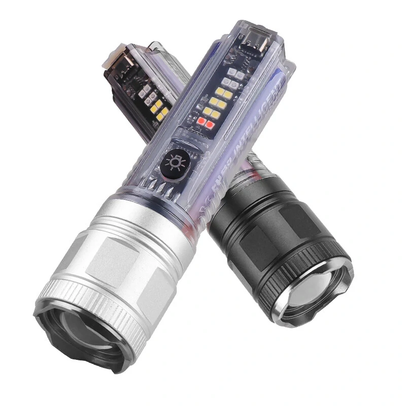 Solar LED Flashlight Telescopic Zoom Strong Light Type-C Flashlight Multi-light Source Outdoor Portable Emergency Lighting — Pricio