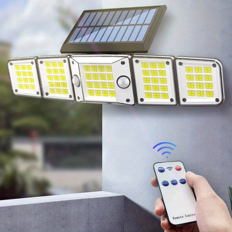 Solar Outdoor Lights Motion Sensor LED Flood Light 280LED 3500 Lumen 3 Modes Waterproof Solar Security Lights With Remote Control Exterior 5  Heads Wall Light — view 2