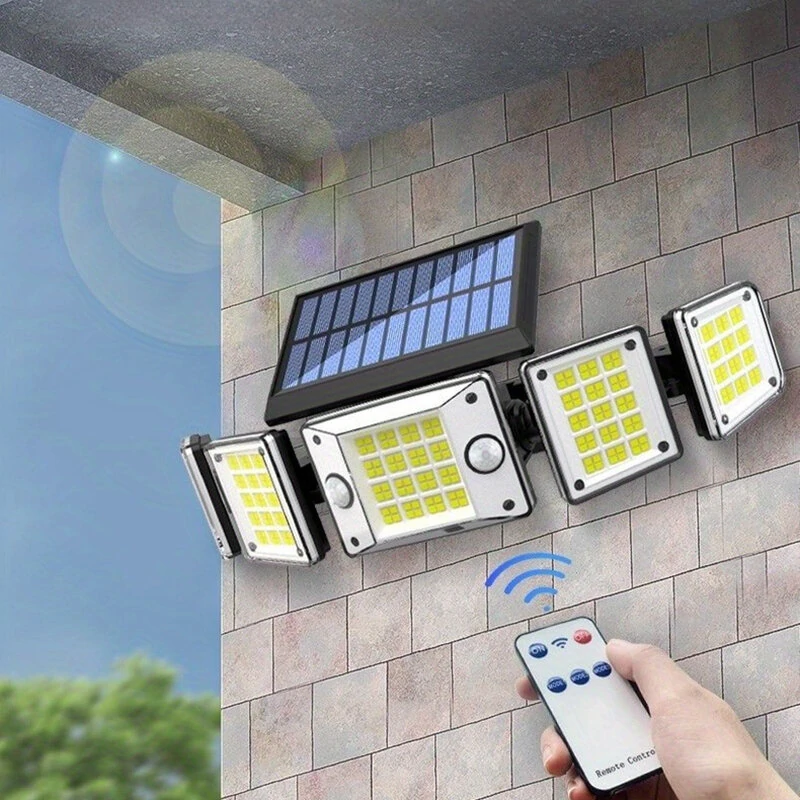 Solar Outdoor Lights Motion Sensor LED Flood Light 280LED 3500 Lumen 3 Modes Waterproof Solar Security Lights With Remote Control Exterior 5  Heads Wall Light — view 3