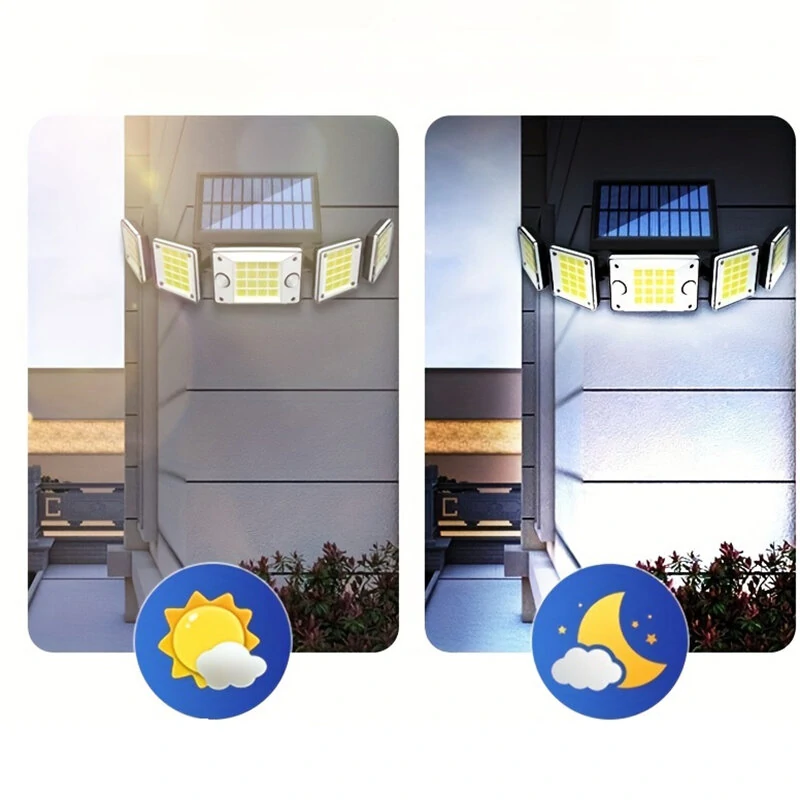 Solar Outdoor Lights Motion Sensor LED Flood Light 280LED 3500 Lumen 3 Modes Waterproof Solar Security Lights With Remote Control Exterior 5  Heads Wall Light — view 5