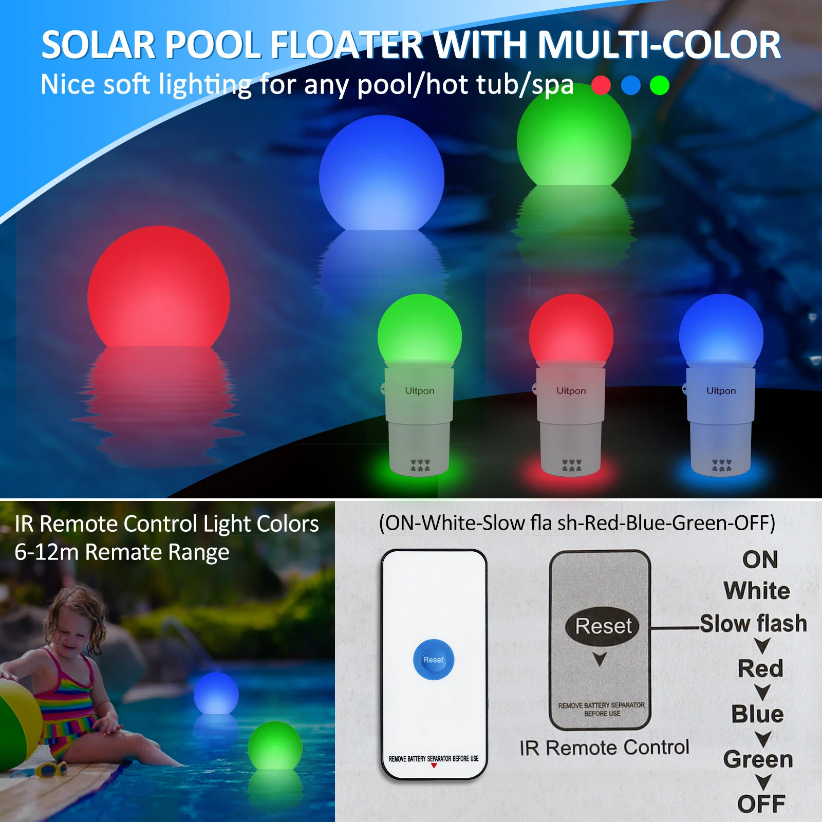 Solar Pool Floater Light Chlorine Dispenser RGB LED Color Changing Solar Powered UV Resistant Large Tablet Capacity Pool Sanitizer — view 3