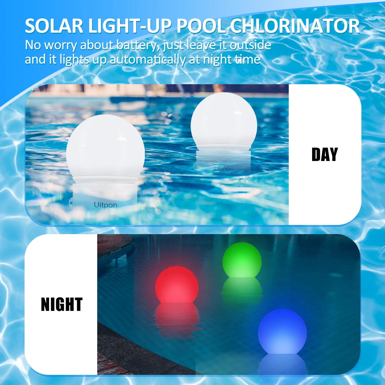 Solar Pool Floater Light Chlorine Dispenser RGB LED Color Changing Solar Powered UV Resistant Large Tablet Capacity Pool Sanitizer — view 4