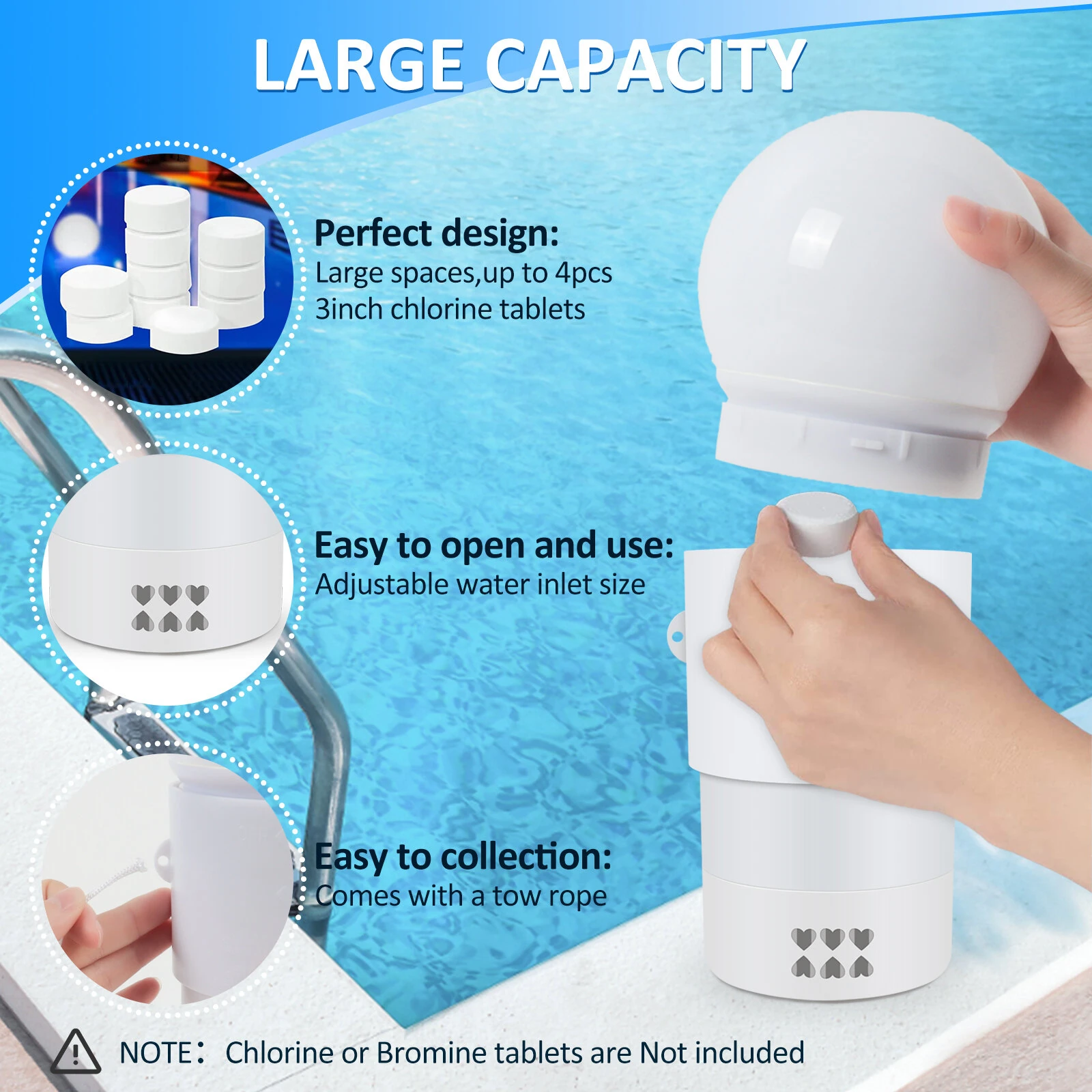 Solar Pool Floater Light Chlorine Dispenser RGB LED Color Changing Solar Powered UV Resistant Large Tablet Capacity Pool Sanitizer — view 5