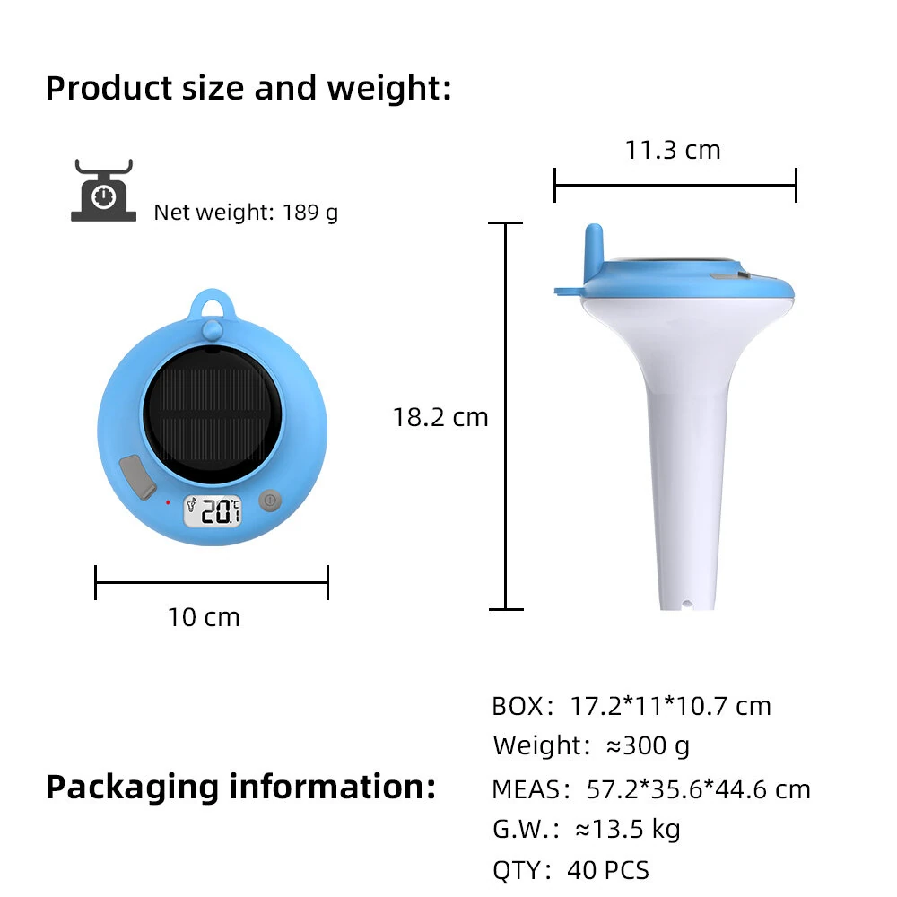 Solar Pool Thermometer 782 Floating IPX8 Waterproof Digital Water Gauge with Type-C Charging for Swimming Pools Hot Tubs Spas — view 10