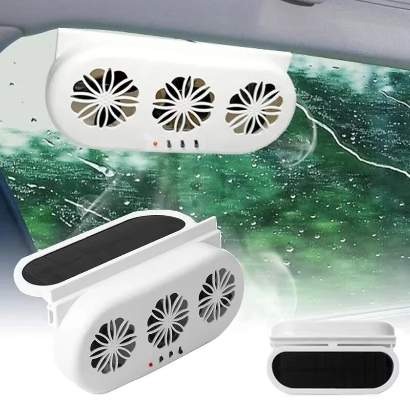 Solar-Powered Car Vent Fan 3 Head Car Exhaust Fan Electric Cooling Fan USB Charging Window Ventilator Front Rear Seat Purifiers Radiator — image 1
