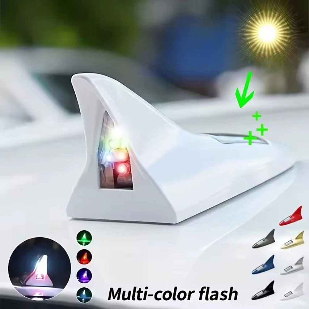 Solar Shark Fin Decorative Light for Car Tail Brake LED Flashing Light for Car Roof Car Decorative Lights Solar Shark Fin Antenna Roof Tail Modified Lights — image 1