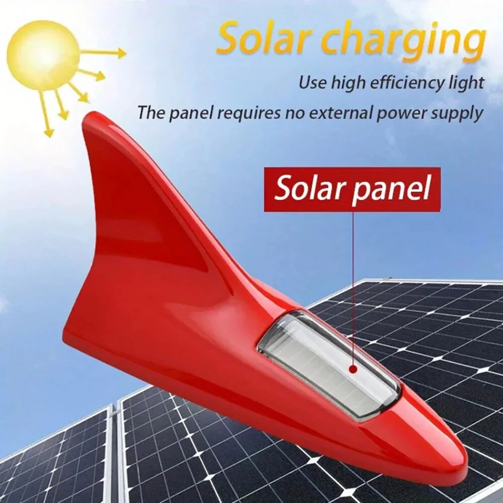 Solar Shark Fin Decorative Light for Car Tail Brake LED Flashing Light for Car Roof Car Decorative Lights Solar Shark Fin Antenna Roof Tail Modified Lights — view 2