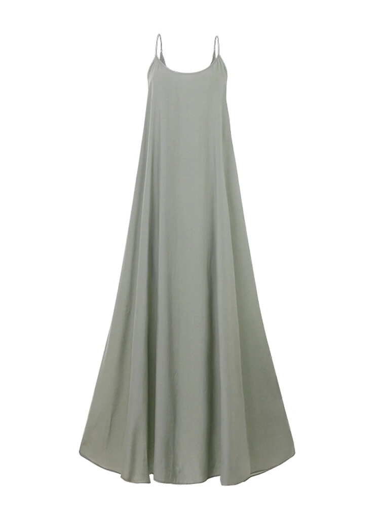 Solid Color Spaghetti Sleeveless Loose Swing Casual Maxi Dress — view 6