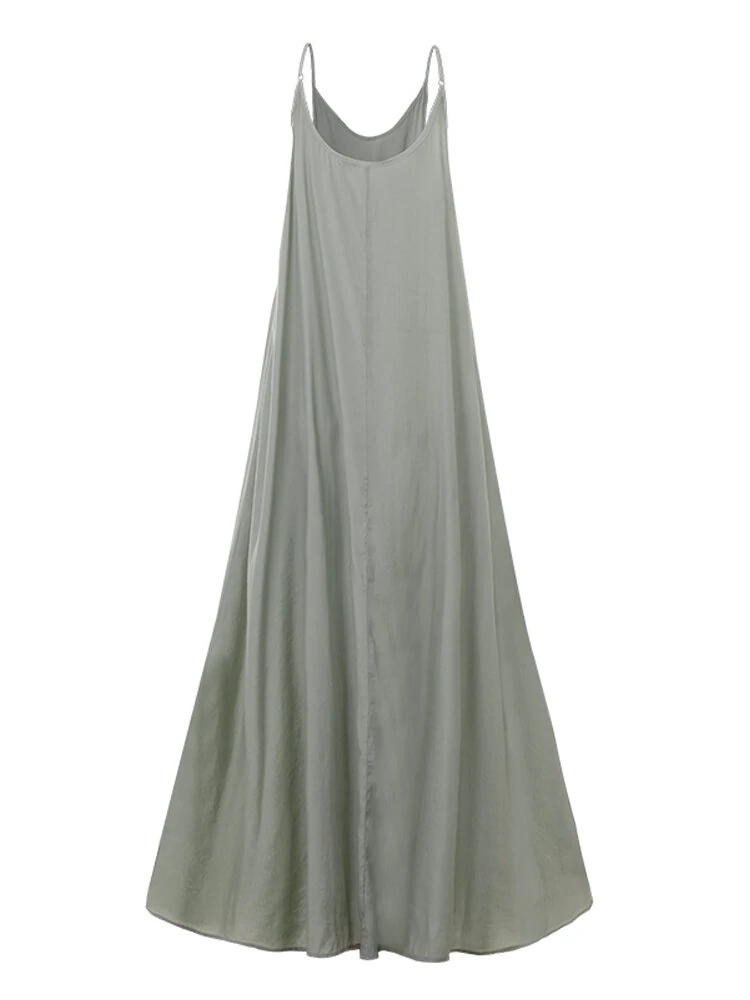 Solid Color Spaghetti Sleeveless Loose Swing Casual Maxi Dress — view 7