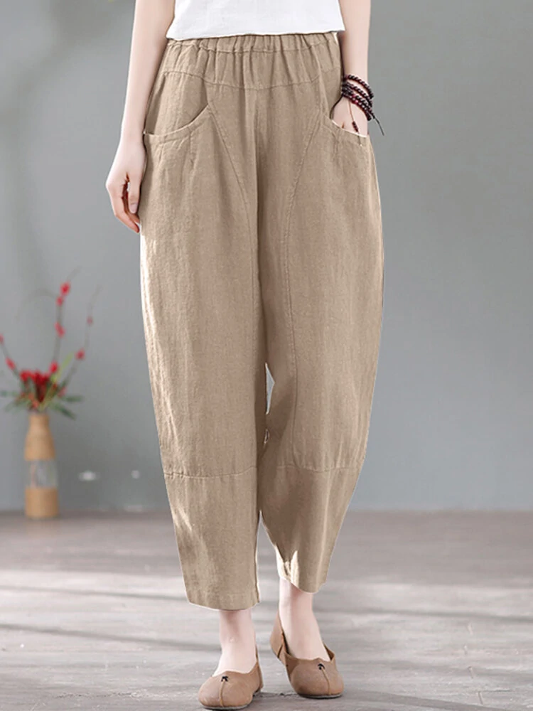 Solid Pocket Casual Cotton Pants — view 5