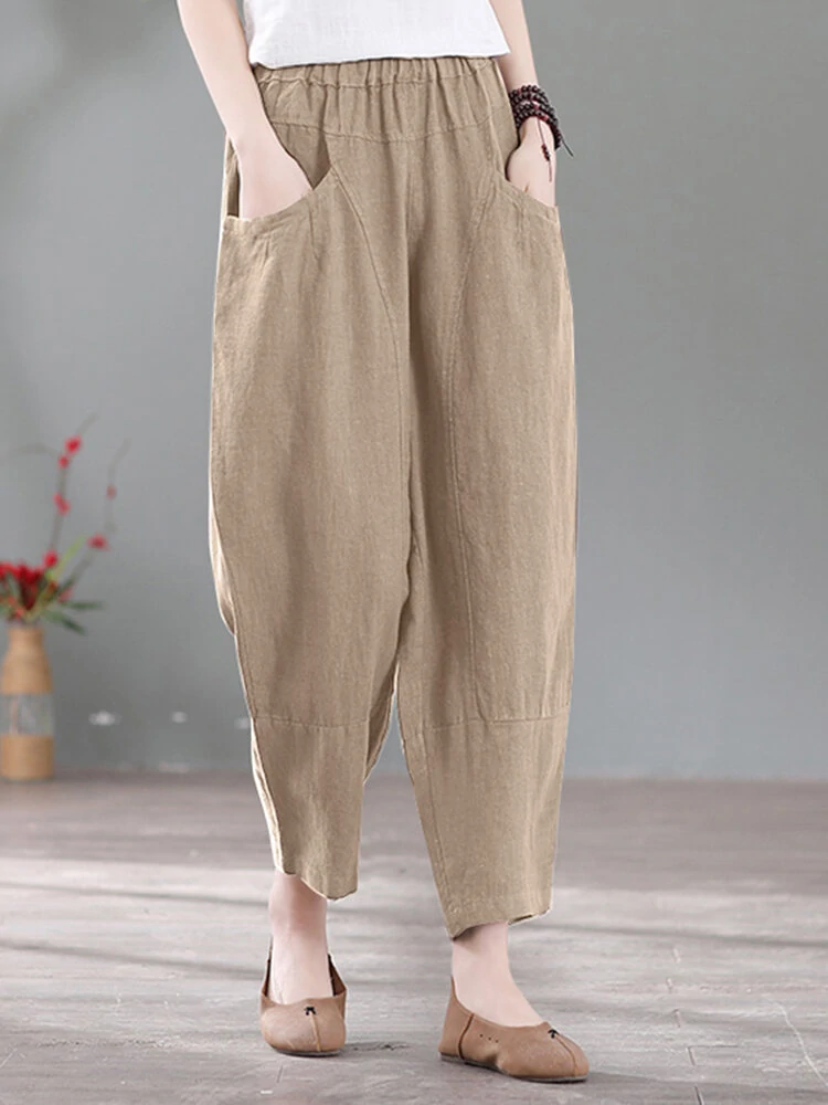 Solid Pocket Casual Cotton Pants — view 6