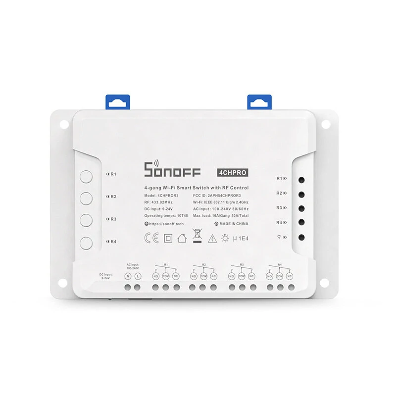 SONOFF 4CHPROR3 AC100-240V 50/60Hz 10A 2200W 4 Gang WiFi DIY Smart Switch Inching Self-Locking Interlock 3 Working Mode APP Remote Control Switch Works with Alexa and Google Home