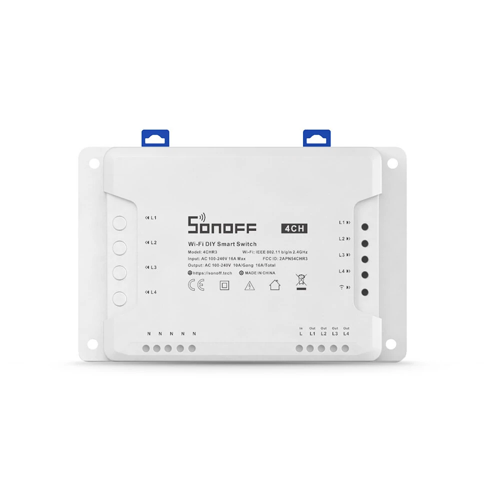SONOFF 4CHR3 AC100-240V 50/60Hz 10A 2200W 4 Gang WiFi DIY Smart Switch Inching Self-Locking Interlock 3 Working Mode APP Remote Control Switch Works with Alexa and Google Home