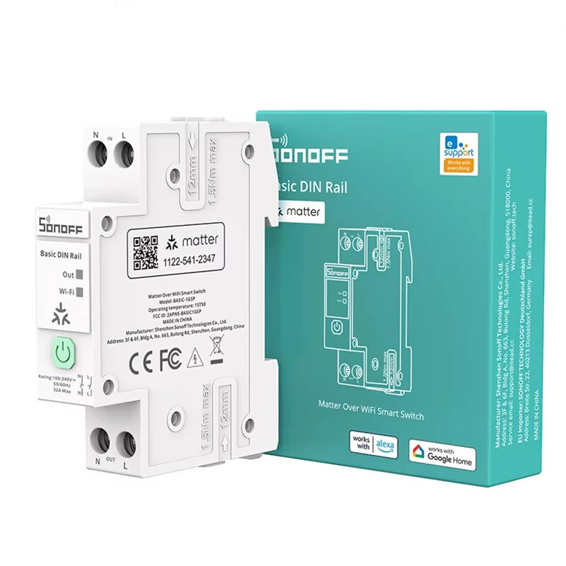 SONOFF BASIC-1GSP Basic DIN Rail Matter Over WiFi Version Load 32A Energy Electricity Bill Tracking APP & Voice Control Matter Compatible Apple Home — image 1