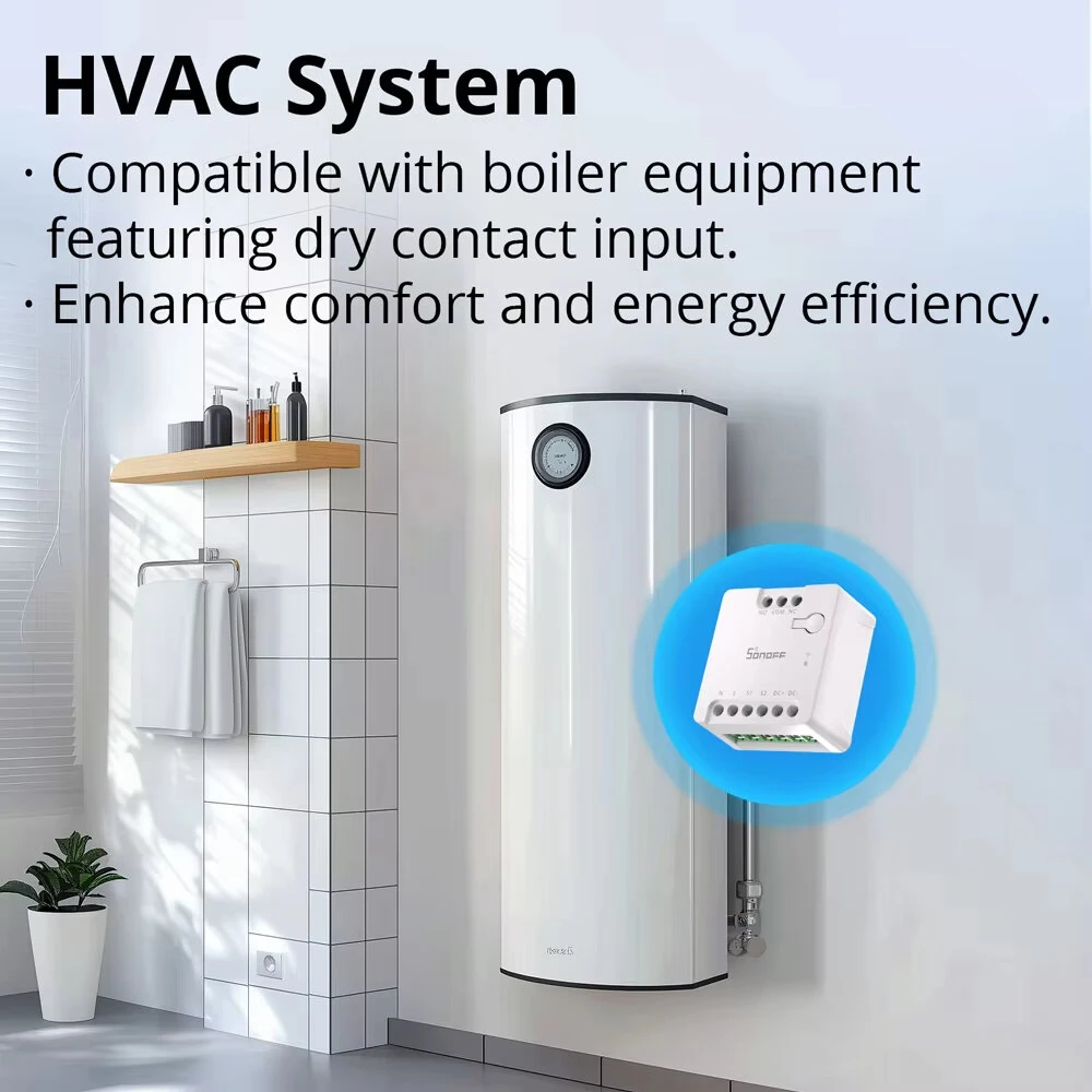 SONOFF MINI-D Dry WiFi Smart Switch with Matter Dry Contact Output AC/DC Input Compatible Alexa & Google Home for Garage Doors Boilers Low Power DC Motors/Solenoid Valves — view 2