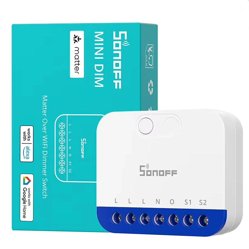 SONOFF MINI-DIM MINI Extreme Matter Over WiFi Dimmer Switch Wide Lighting Compatibility Matter-enabled Google Apple Home Alexa