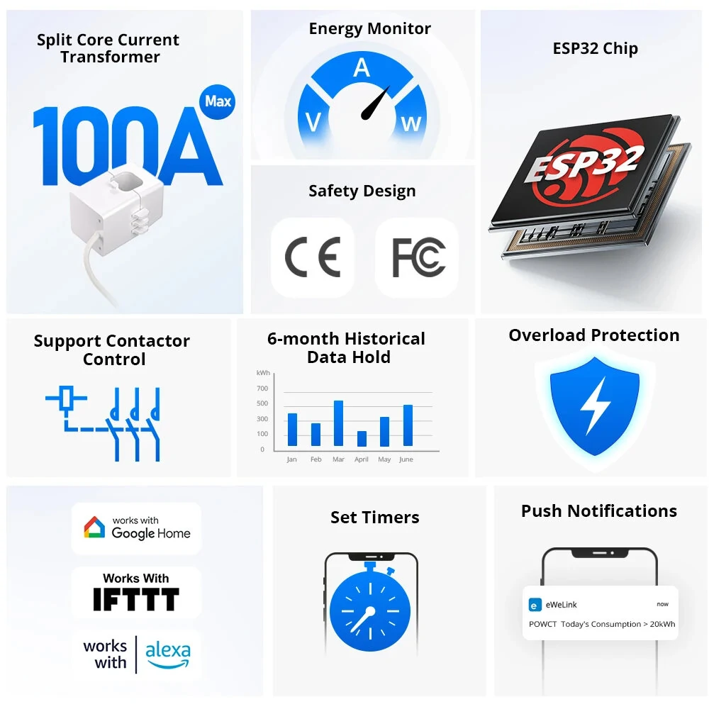 SONOFF POWCT Smart Power Meter Wi-Fi 100V-240V 24000W Real-Time Energy Monitoring Non-Contact Current Transformer — view 3