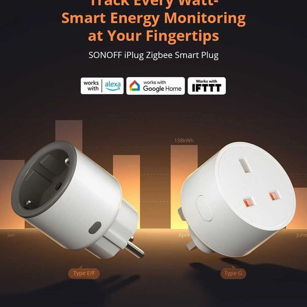 SONOFF S60ZBTPG/S60TPG UK 13A iPlug Zigbee/WiFi Smart Plug Smart Home Outlet Socket with Energy Monitoring Supports Alexa Google Home — view 2