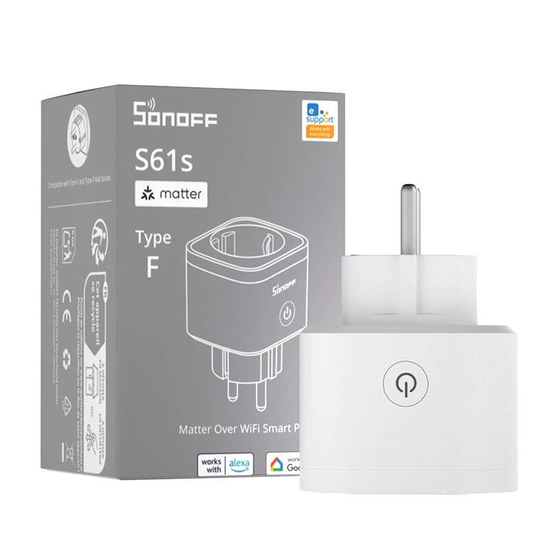 SONOFF S61STPF 16A 3840W Matter Type F Smart WiFi Plug with Energy Monitoring Timing Function Voice Control with Apple Home Google Home Alexa