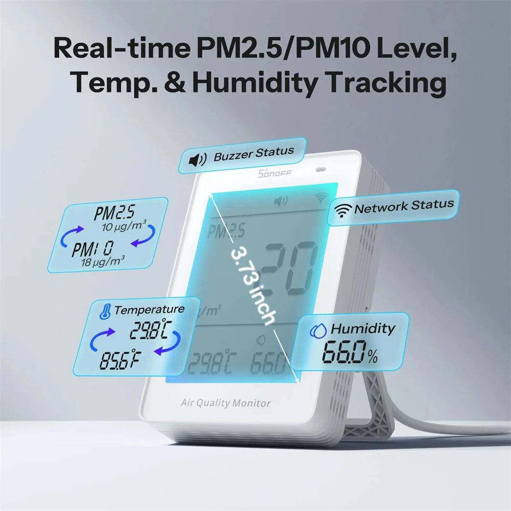 Sonoff SAWF-07P Air Quality Monitor WiFi PM2.5 PM10 Humidity Temperature Smart Home Compatible Voice Control Matter Integration — view 3