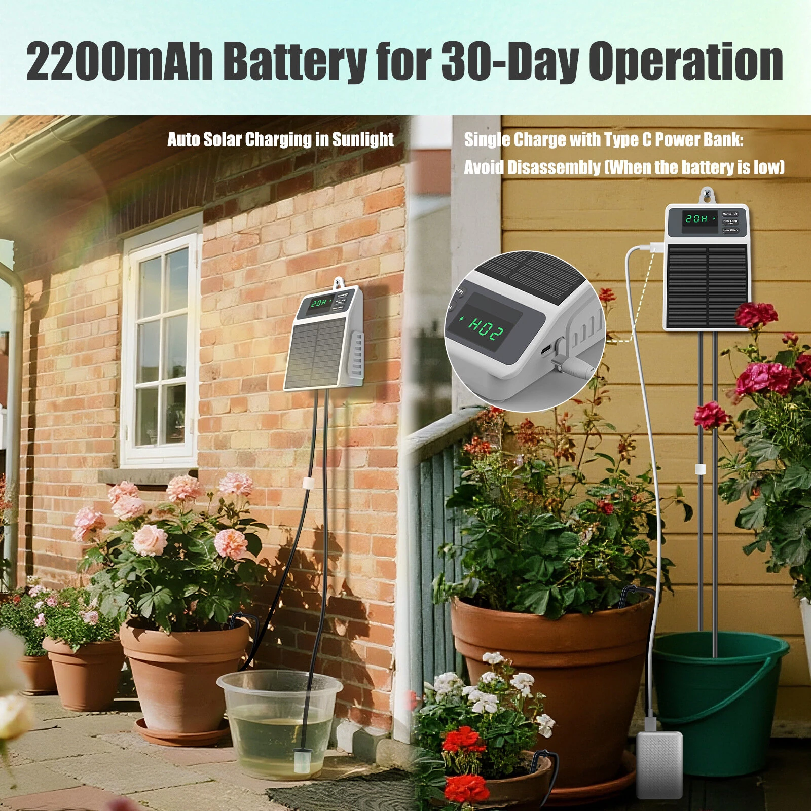 SOP17 Upgraded Solar Drip Irrigation System Automatic Watering Plants Supplies for Home and Garden Balcony Greenhouse Hanging Plants — view 5
