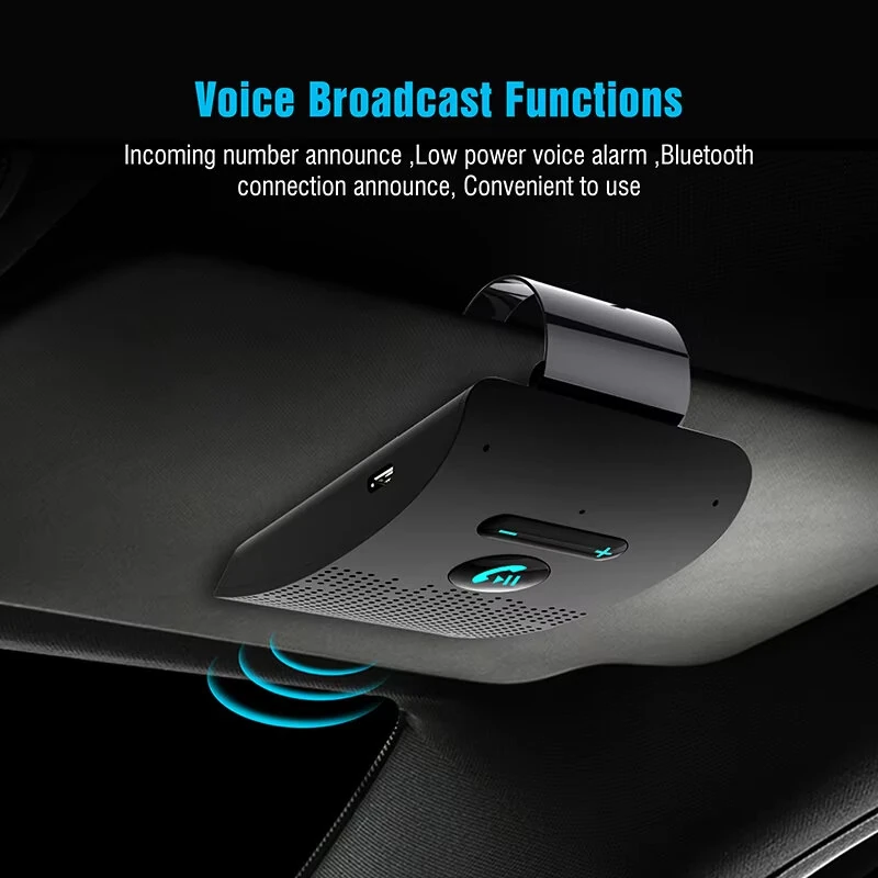 SP09 Handsfree Bluetooth 4.2 Car Kit Speakerphone Sun Visor Clip with Auto On Multi-Point for Wireless Calls Music Streaming — view 2