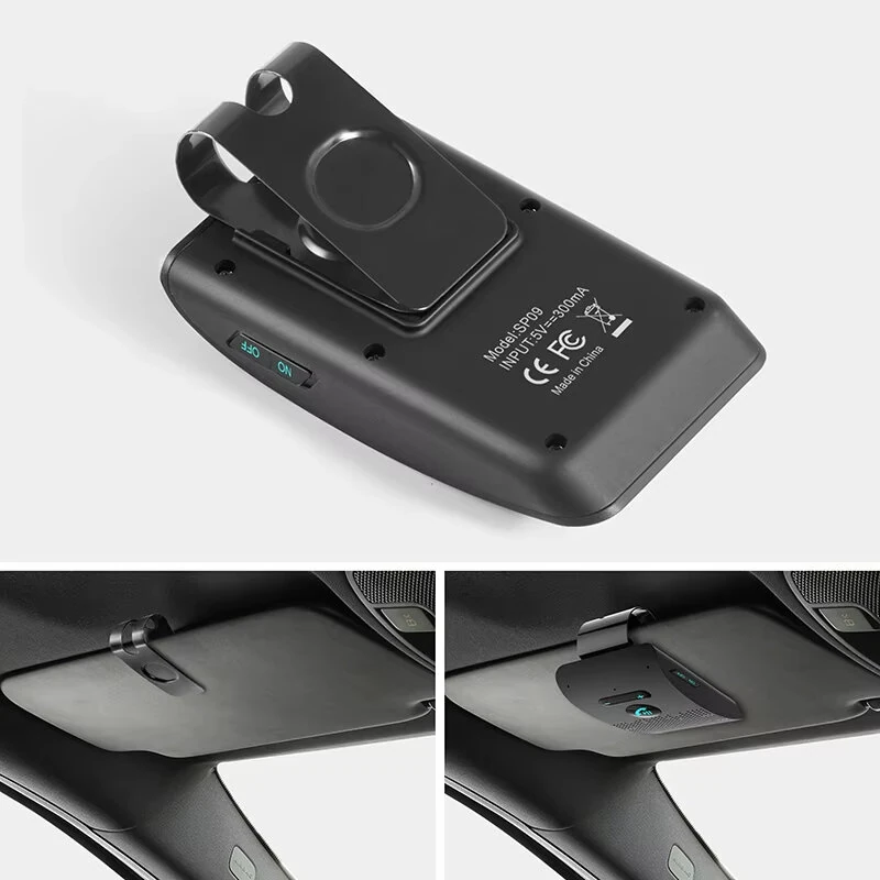 SP09 Handsfree Bluetooth 4.2 Car Kit Speakerphone Sun Visor Clip with Auto On Multi-Point for Wireless Calls Music Streaming — view 6