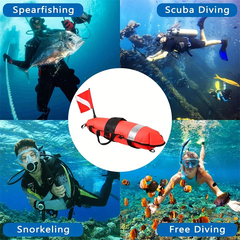 Spearfishing Buoy Hi-Visibility Inflatable Torpedo Buoy Float Signal With Dive Safety Flag Suitable for Scuba Diving Freediving Snorkeling Swimming — view 3