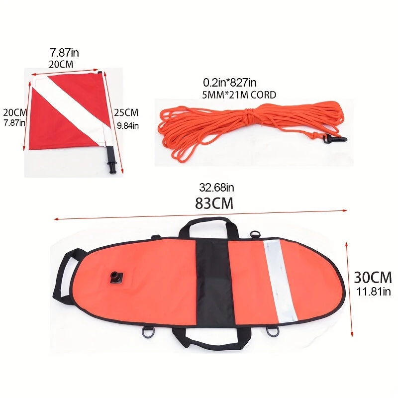 Spearfishing Buoy Hi-Visibility Inflatable Torpedo Buoy Float Signal With Dive Safety Flag Suitable for Scuba Diving Freediving Snorkeling Swimming — view 4