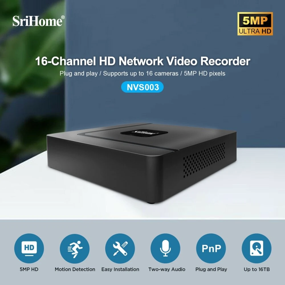 SriHome NVS003 5MP Ultra HD Network Video Recorder 16 Channel NVR VGA Video Output Smart Motion Detections Instant Alerts Two-Way Audio Surveillance Hard Disk Recorder for Home Security — view 2