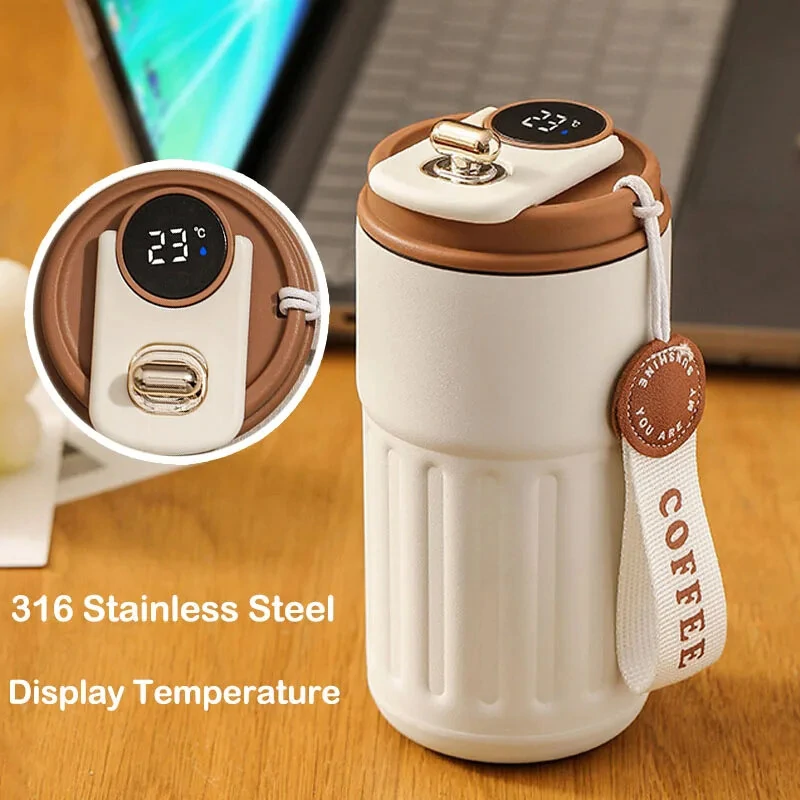 Stainless Steel 316 Smart Thermal Cup with Intelligent Temperature Display 450ml Capacity Perfect Office Coffee Mug Portable with One-Button Flip-top Lid Ideal for Travel — Pricio