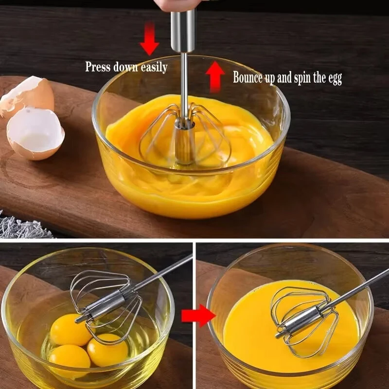 Stainless Steel Semi-Automatic Egg Beater Press Rotating Egg Beater Stir Bar Household Cream Egg Mixer Baking Gadget — view 5