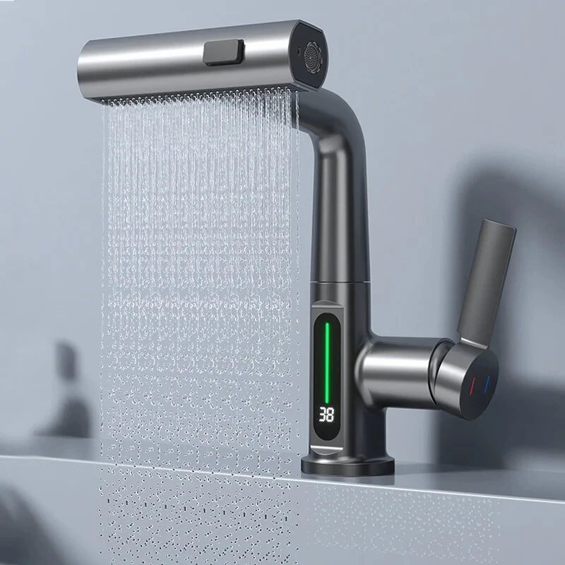 Stainless Steel Washing Faucet with Digital Temperature Display Dual Hot and Cold Function Ceramic Valve Includes Two 60CM G1/2 Hoses Versatile and Suitable for 99% of Sinks and Basins — Pricio