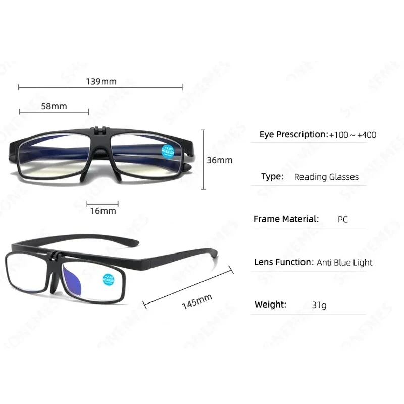 Stylish Anti-blue Light Flip Up Reading Glasses for Men Women Lightweight Comfy Presbyopia Eyeglasses — view 4