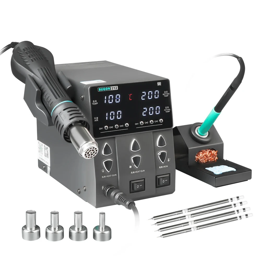 SUGON 212 2-in-1 Soldering Station 760W Hot Air Gun High Power T12 Soldering Iron LCD Display Welding Repair Tools Adjustable Temperature — view 10