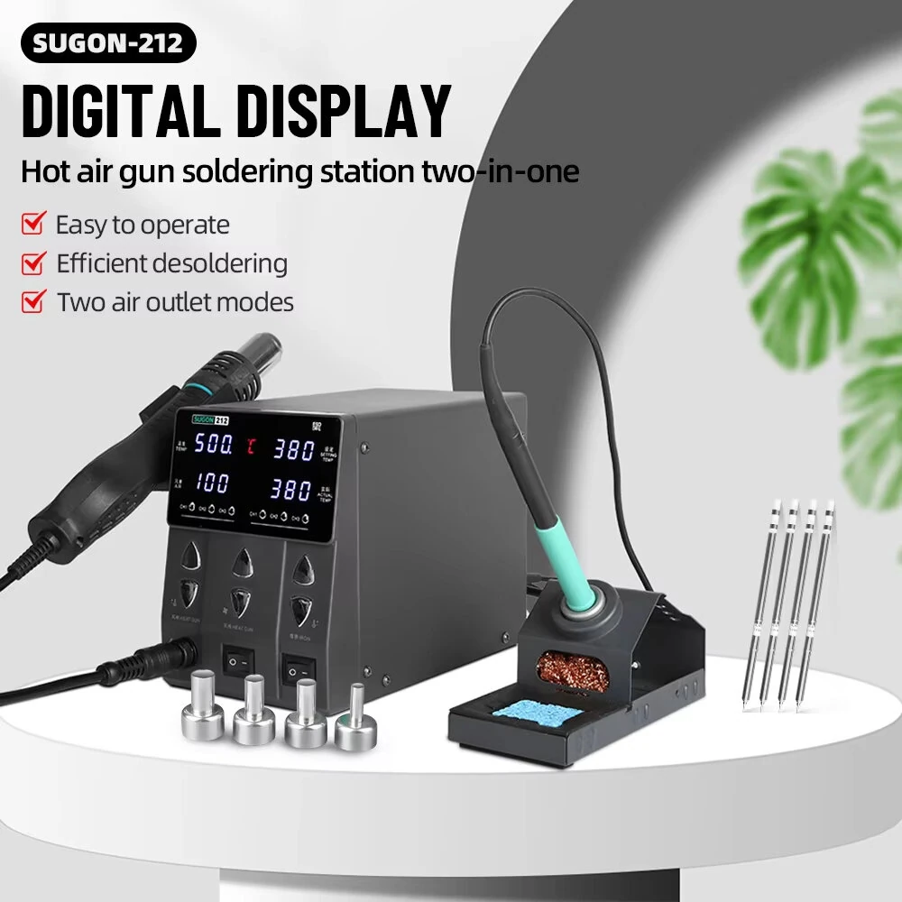 SUGON 212 2-in-1 Soldering Station 760W Hot Air Gun High Power T12 Soldering Iron LCD Display Welding Repair Tools Adjustable Temperature — view 2