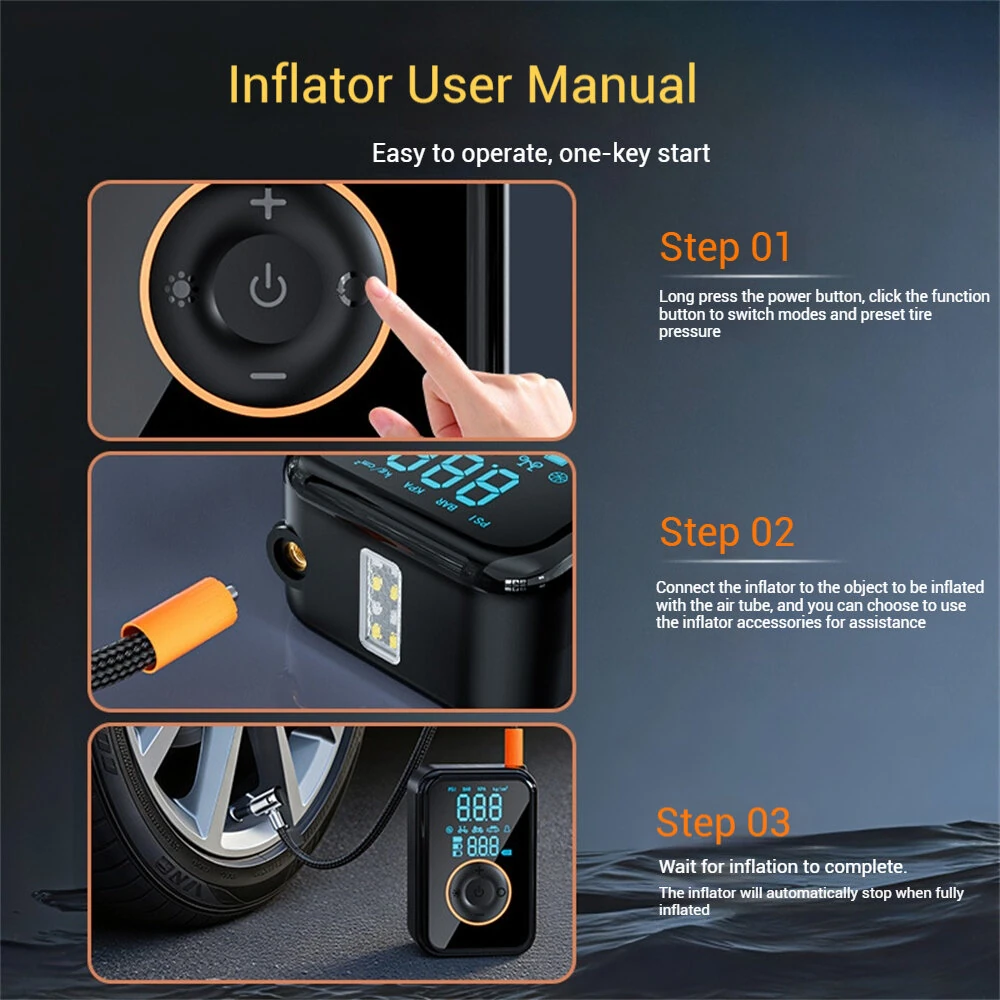 SUITU 7.4V Multi-Functional Portable Wireless Air Pump High-Pressure Digital Display for Car Motorcycle Tires Ball Fast Inflation — view 4