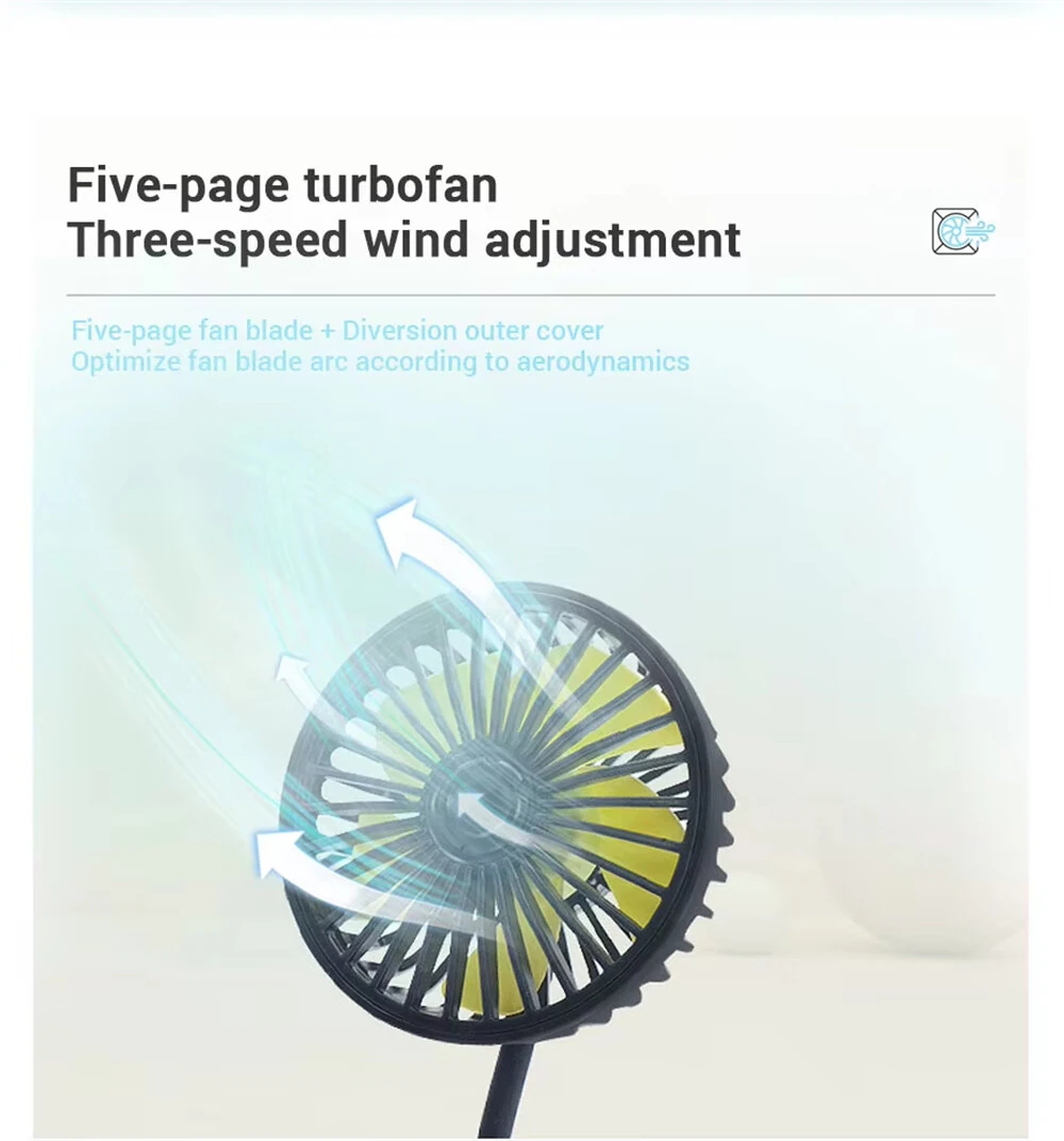 SUITU Car Hose Fan 3-Speed 360° Adjustment USB Powered Rear Seat Universal Vehicle Cooling Fan — view 5