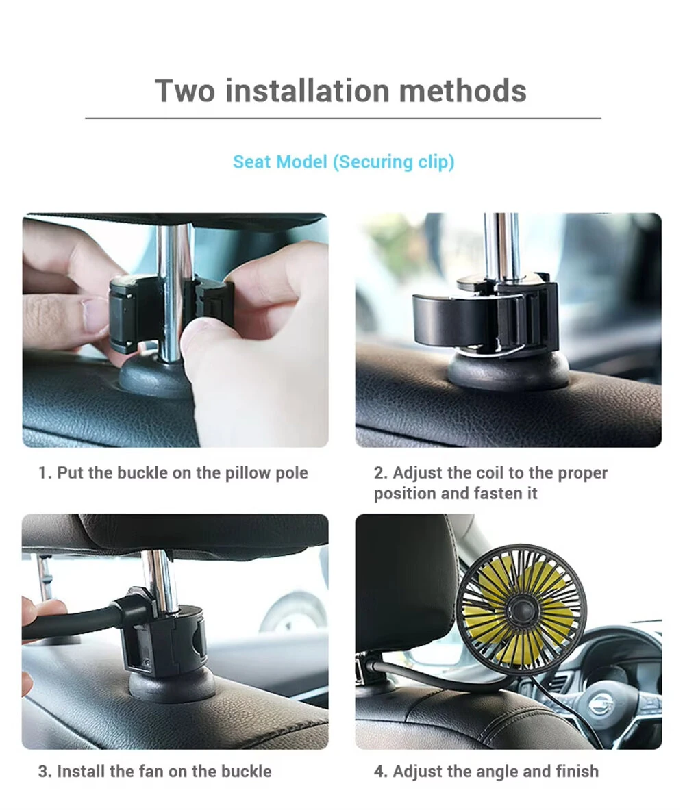 SUITU Car Hose Fan 3-Speed 360° Adjustment USB Powered Rear Seat Universal Vehicle Cooling Fan — view 9