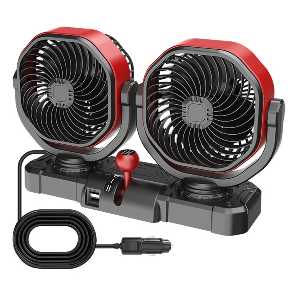 SUITU F6604 Dual-head Car Fan Two-speed 3-blade Turbine 12V 24V Brushless Motor 150° Left-right Oscillation — image 1