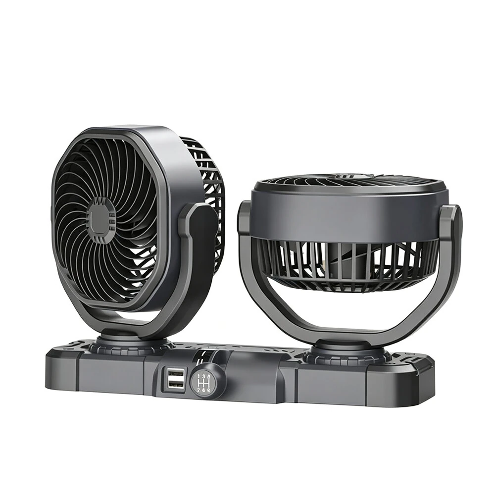 SUITU F6604 Dual-head Car Fan Two-speed 3-blade Turbine 12V 24V Brushless Motor 150° Left-right Oscillation — view 3
