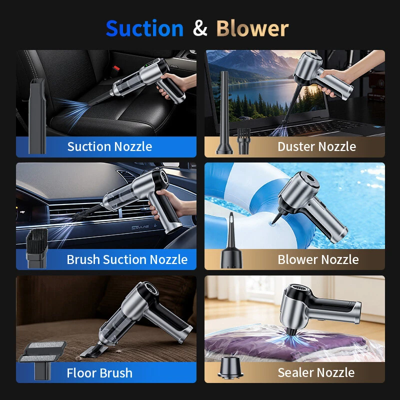 Suitu ST-6702APlus Cordless Car Vacuum Cleaner 18KPa Powerful Suction 9-in-1 Handheld Air Duster & Blower Portable Rechargeable for Auto Detailing — view 4