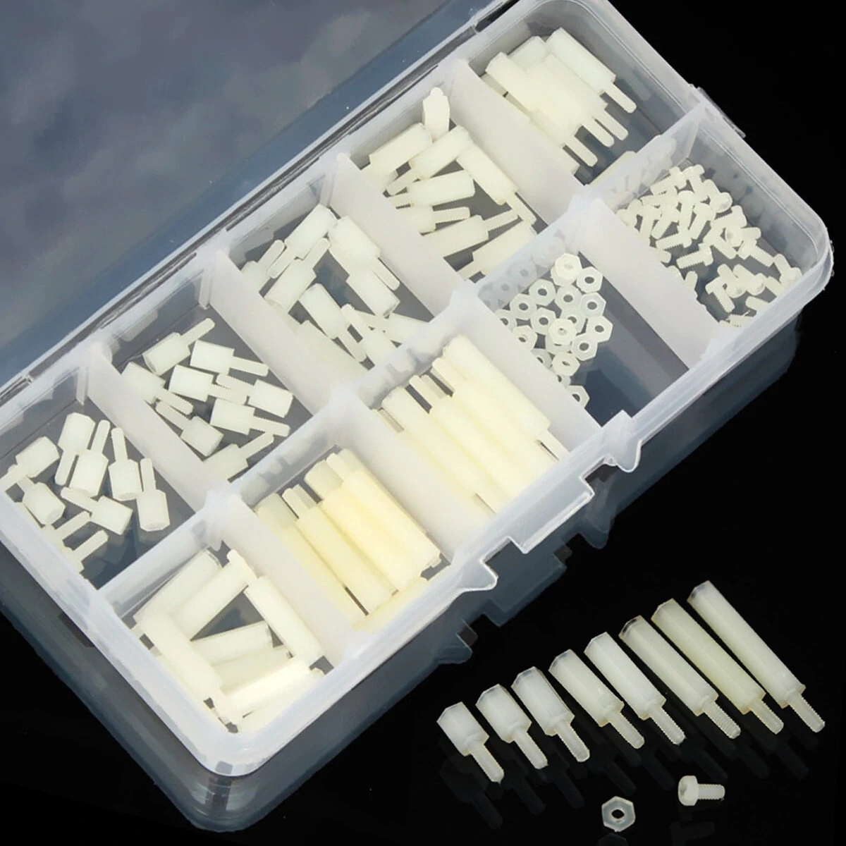 Suleve™ M2NH2 M2 Nylon Screw White Hex Screw Nut Nylon PCB Standoff Assortment — view 4