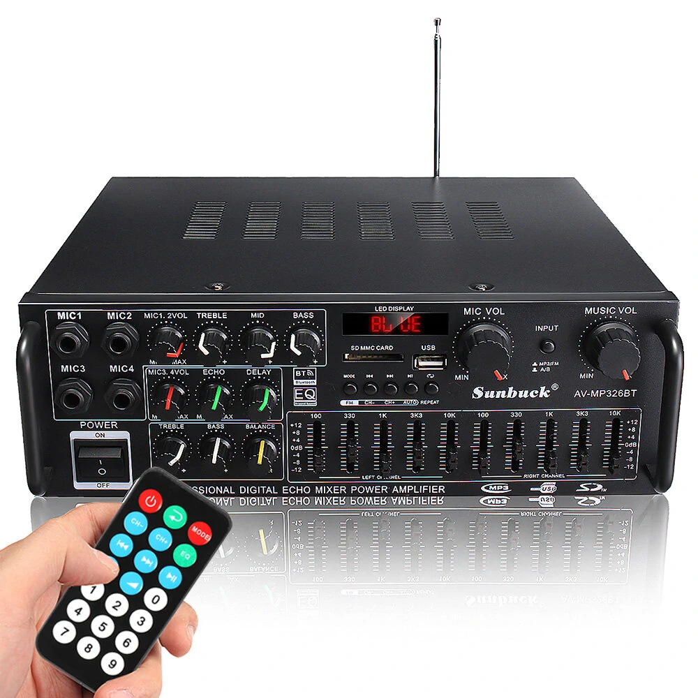 Sunbuck bluetooth Stereo Amplifier 2 Channel HiFi Audio Power Amplifier Remote Control USB SD FM 220V EU Plug — image 1