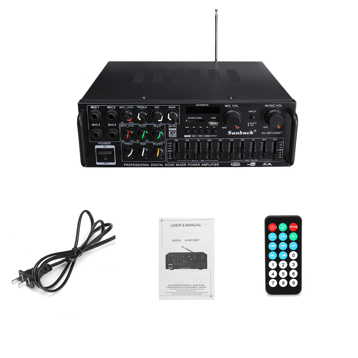 Sunbuck bluetooth Stereo Amplifier 2 Channel HiFi Audio Power Amplifier Remote Control USB SD FM 220V EU Plug — view 10