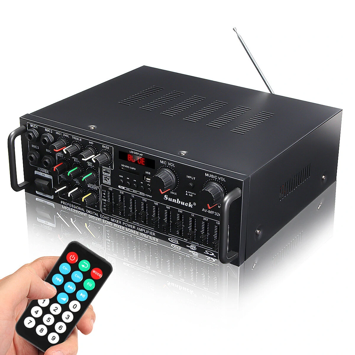 Sunbuck bluetooth Stereo Amplifier 2 Channel HiFi Audio Power Amplifier Remote Control USB SD FM 220V EU Plug — view 2