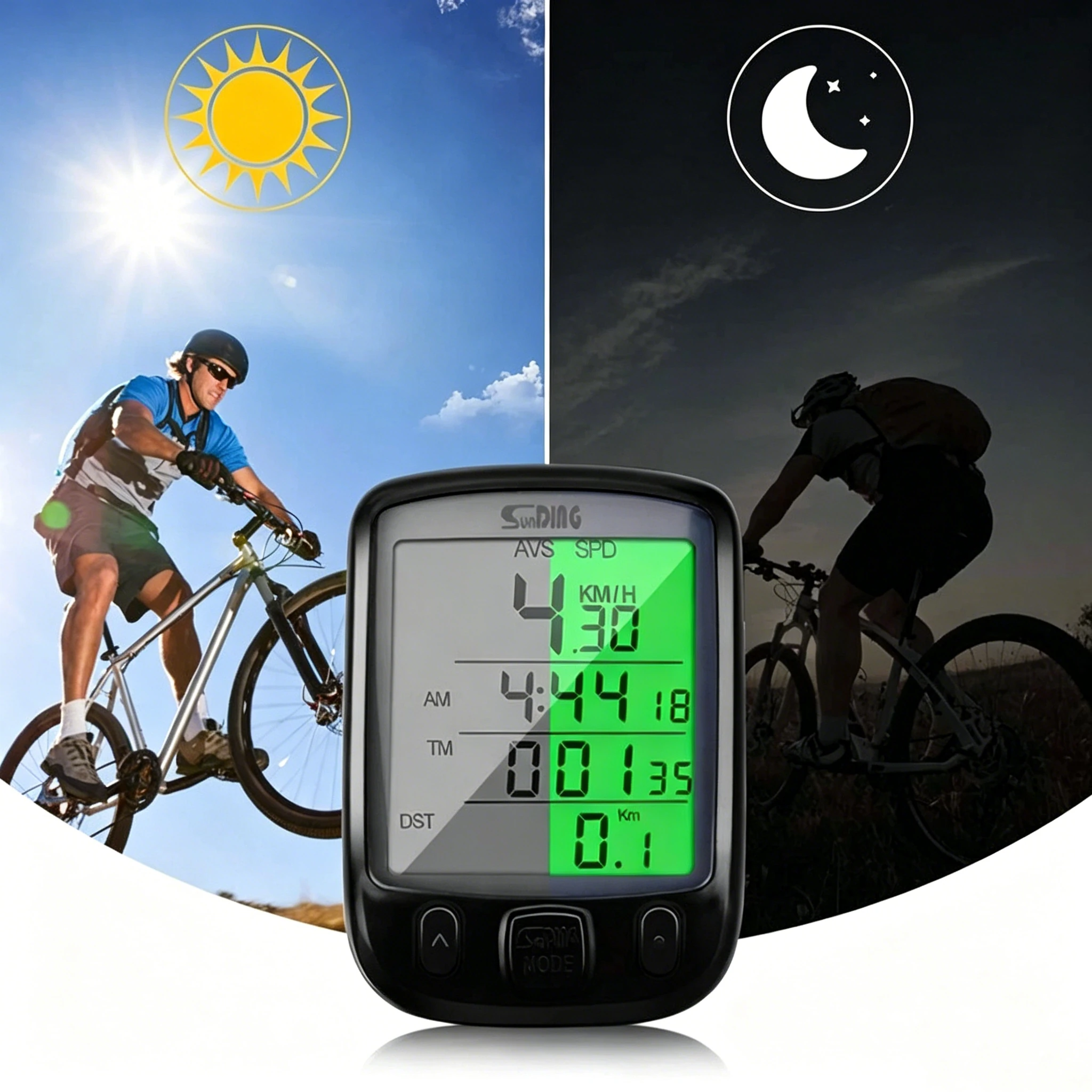 SUNDING Wireless Bike Computer Speedometer Odometer 28 Functions LCD Backlight Display Waterproof Cycling Accessory — image 1